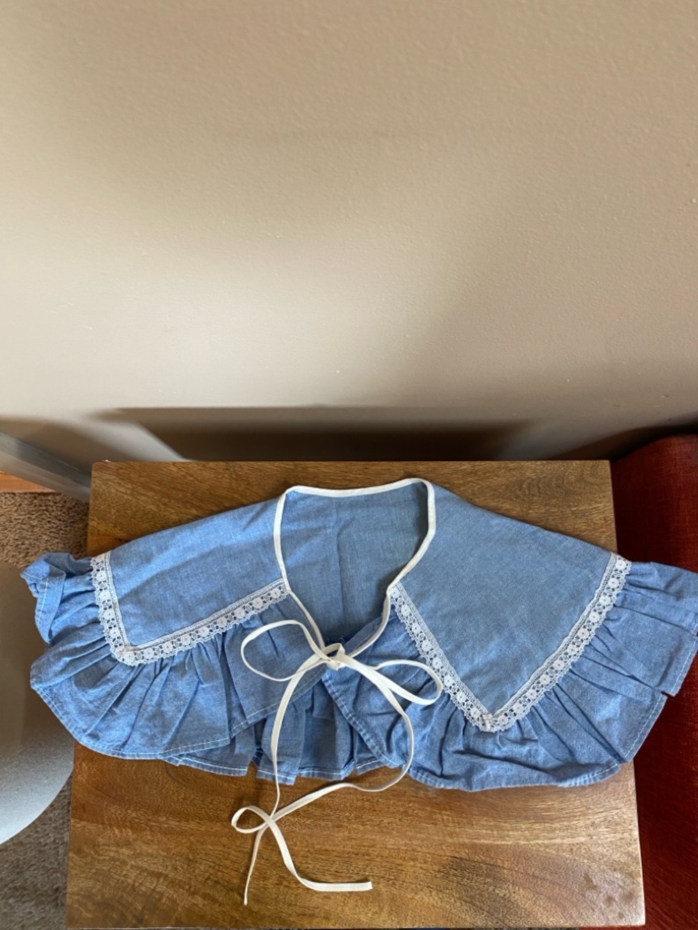 Vintage Inspired Novelty Chambray Denim 
Oversized Detachable Collar Ruffle - Picture 2 of 10
